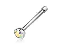 PiercedOff 316L Surgical Steel Nose Stud with Aurora Borealis CZ Gem - Thickness 18GA (1mm) / Length 6mm / Gem Size 2mm