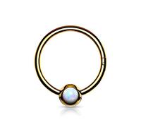 PiercedOff 316L Surgical Steel with Gold Tone PVD Hinged Segment Ring with White Fixed Synthetic Opal Ball - Thickness 16GA (1.2mm) / Diameter 8mm / Ball Size 4mm