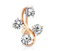 PiercedOff 316LSurgical Steel Gold Tone Top Down (Reverse) Belly Bar with 4 Clear CZ Gem Vine - Thickness 14GA (1.6mm) / Length 10mm / Top Ball 5mm and the Vine is 19mm x 14mm