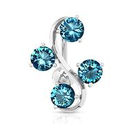 PiercedOff 316LSurgical Steel Top Down (Reverse) Belly Bar with Aqua 4 CZ Gem Vine - Thickness 14GA (1.6mm) / Length 10mm / Top Ball 5mm and the Vine is 19mm x 14mm