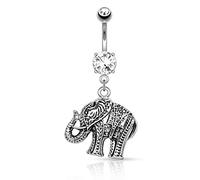 PiercedOff Belly Bar with an Elephant Dangle
