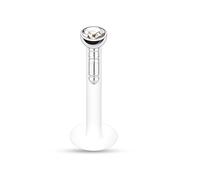 PiercedOff Bio-Flex Labret Retainer with Press Fit Clear Gem Top - Thickness 16GA (1.2mm) / Length 8mm / Gem Size 2mm