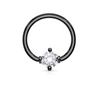 PiercedOff Black IP over 316L Surgical Steel 1.2mm BCR with a 3mm Round Clear CZ Ball - Ring Size 10mm