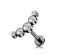 PiercedOff Black PVD over 316L Surgical Steel 6mm Journey Curve Labret with 5 Clear CZ Gems