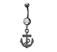 PiercedOff Black PVD over 316L Surgical Steel Belly Bar with 2 VZ Gems and an Anchor Dangle