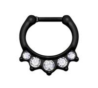 PiercedOff Black PVD over 316L Surgical Steel Septum Clicker with 5 Clear CZ Gems Hanger