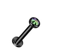 PiercedOff Black PVD over Titanium Internally Threaded 1.2mm Labret with a Flat Bezel Set Vitrail Medium Crystal Top - Length 6mm