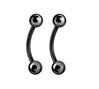 PiercedOff Black Titanium IP over 316L Surgical Steel 1.6mm Curved Barbell with 4mm Balls - Length 10mm - Sold as a Pack of 2 Barbells