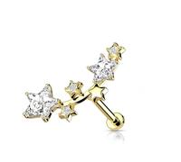 PiercedOff Gold Tone 316L Surgical Steel Journey Curve Labret with Multi Star Clear CZ Vine Top - Length 8mm Width 1.2mm