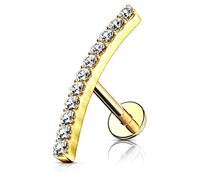 PiercedOff Gold Tone 316L Surgical Steel Labret with a Clear CZ Journey Curve - Length 6mm Width 1.2mm