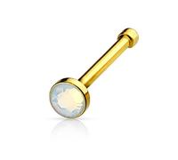 PiercedOff Gold Tone IP over 316L Surgical Steel 0.8mm Nose Bone with 2mm White Synthetic Opal