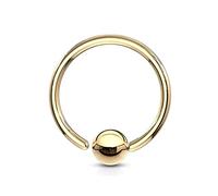 PiercedOff Gold Tone IP over 316L Surgical Steel Flexible Ring with 3mm Fixed Ball - Thickness 16GA (1.2mm) / Diameter 8mm