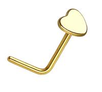 PiercedOff Gold Tone IP over 316L Surgical Steel L Bend Nose Stud with Heart Head - Thickness 20GA (0.8mm) / Length 6mm / Heart Size 3mm