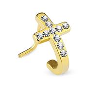 PiercedOff Gold Tone IP over 316L Surgical Steel L Bend Nose Stud with Pave Crystal Cross with Clear CZ Gems - Thickness 20GA (0.8mm) / Length 6mm / Cross Size 10mm