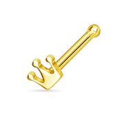 PiercedOff Gold Tone IP over 316L Surgical Steel Nose Bone Stud with Crown Head - Thickness 20GA (0.8mm) / Length 6mm / Crown Size 3mm