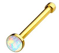 PiercedOff Gold Tone IP over 316L Surgical Steel Nose Bone Stud with Flat White Synthetic Opal Head - Thickness 20GA (0.8mm) / Length 6mm / Head Size 2.5mm