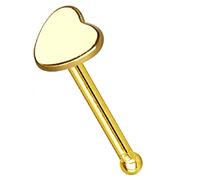 PiercedOff Gold Tone IP over 316L Surgical Steel Nose Bone Stud with Heart Head - Thickness 20GA (0.8mm) / Length 6mm / Heart Size 3mm