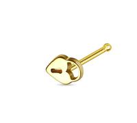 PiercedOff Gold Tone IP over 316L Surgical Steel Nose Bone Stud with Locked Heart Head - Thickness 20GA (0.8mm) / Length 6mm / Heart Size 4.5mm