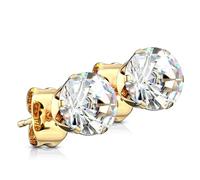 PiercedOff Gold Tone PVD over 316L Surgical Steel Earrings with 4mm Clear CZ Gem Stones