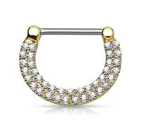 PiercedOff Gold Tone PVD over 316L Surgical Steel Nipple Hanger with Clear Paved Double Lined Crystals