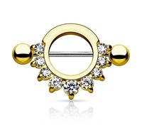 PiercedOff Gold Tone PVD over 316L Surgical Steel Nipple Shield with a Half Ring of Clear CZ Gems