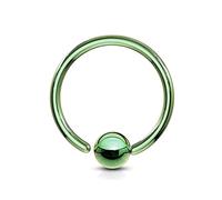 PiercedOff Green IP over 316L Surgical Steel Flexible Ring with 3mm Fixed Ball - Thickness 18GA (1mm) / Diameter 8mm