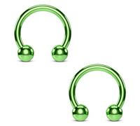 PiercedOff Green Titanium IP over 316L Surgical Steel 1.6mm Horseshoe with 4mm Balls - Ring Size 10mm - Sold as a Pack of 2 Horseshoes
