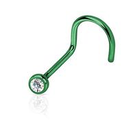 PiercedOff Green Titanium IP over 316L Surgical Steel 1mm Nose Screw with 3mm Clear Gem