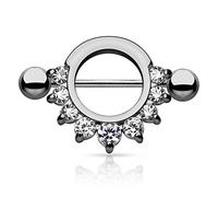 PiercedOff Hematite PVD over 316L Surgical Steel Nipple Shield with a Half Ring of Clear CZ Gems