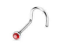 PiercedOff Implant Grade Titanium Nose Screw with Red CZ Gem - Thickness 18GA (1mm) / Length 6mm / Gem Size 2mm