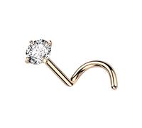 PiercedOff Implant Grade Titanium Nose Screw with Rose Gold Tone Plated PVD and Clear CZ Gem - Thickness 18GA (1mm) / Length 6mm / Gem Size 3mm