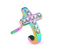 PiercedOff Rainbow IP over 316L Surgical Steel L Bend Nose Stud with Pave Crystal Cross with Clear CZ Gems - Thickness 20GA (0.8mm) / Length 6mm / Cross Size 10mm