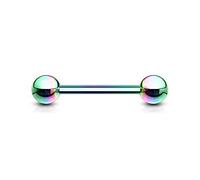 PiercedOff Rainbow Titanium IP over 316L Surgical Steel 1.6mm Barbell with Externally Threaded 5mm Balls - Bar Length 12mm