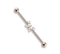PiercedOff Rose Gold Tone Industrial Bar with Marquise Clar CZ Butterfly - Length 38mm Thickness 1.6mm (14GA)