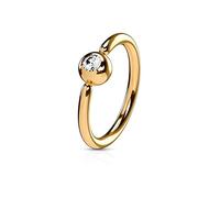 PiercedOff Rose Gold Tone IP 316L Surgical Steel Cut Ring with Fixed Front Facing Clear CZ Gem Ball - Thickness 18GA (1mm) / Diameter 8mm / Ball Size 3mm