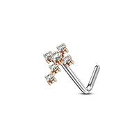PiercedOff Rose Gold Tone PVD over 316L Surgical Steel 0.8mm L-Bend Nose Stud with a Clear CZ Cross