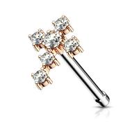 PiercedOff Rose Gold Tone PVD over 316L Surgical Steel 0.8mm Nose Stud with a Clear CZ Cross