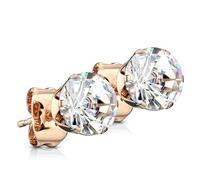 PiercedOff Rose Gold Tone PVD over 316L Surgical Steel Earrings with 7mm Clear CZ Gem Stones