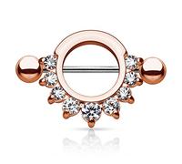 PiercedOff Rose Gold Tone PVD over 316L Surgical Steel Nipple Shield with a Half Ring of Clear CZ Gems