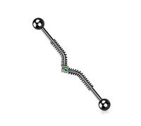 PiercedOff Surgical Steel Black Industrial Bar with Spring Coil and a Vitrail Medium Gem - Bar Length 38mm Bar Thickness 16mm (14GA)