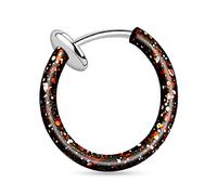 PiercedOff Titanium Black and Pink Splatter Spring Action Fake Ring for Nose, Mouth or Cartilage - Diameter 10mm