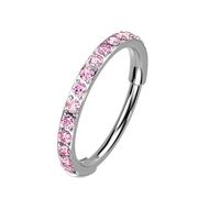 PiercedOff Titanium Hinged 8mm Nose Ring with Outward Facing Pink CZ Gems