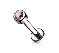PiercedOff Titanium Labret with Internally Threaded Bezel Set Round Vitrail Medium CZ Gem - Thickness 16GA (1.2mm) / Length 8mm / Ball Size 3mm