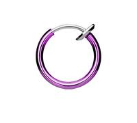 PiercedOff Titanium Purple Spring Action Fake Ring for Nose, Mouth or Cartilage - Diameter 10mm
