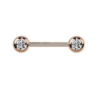 PiercedOff Titanium Rose Gold Tone IP over 316L Surgical Steel Nipple Bar with Forward Facing Clear CZ Gem Balls - Thickness 14GA (1.6mm) / Length 12mm / Ball Sizes 5mm