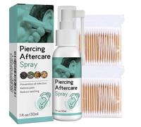 Piercing Aftercare Spray with 200 Cotton Swabs - Sterile Saline Solution for Ear Cleaning & Care, Mist with Cotton Buds