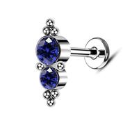 Piercing Earrings Studs, 1pcs Titanium 16GInternally Threaded Nose Body Piercing Jewellery For Women Studs with Double Round Blue Cubic Zirconia and Balls, Silver Blue