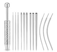 Piercing Kit 13PCS Piercing Taper Ball Grabber Tool to Change Jewellery, Stainless Steel Flat Back Earrings Applicator Tool Straight Curved Insertion Pin for Ear Nose Lip Belly Tongue, 12/14/16/18/20G