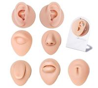 Piercing Kit Silicone Model Body Part Displays Set, 8pcs Soft Body Piercing Practice Model Kit with Display Holder,Soft Fake Tongue Mouth Nose Eye Navel Ear 5D Model Training Tool Kit