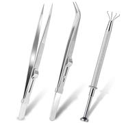 Piercing Pliers for Balls, 3 Pieces Diamond Locking Pins, Stainless Steel Jewellery Tweezers Kit, Diamond Holder, Pick Up Tool, Angled Gemstones, Grabber, Prong Claw, Tweezers for Stone, Beads,